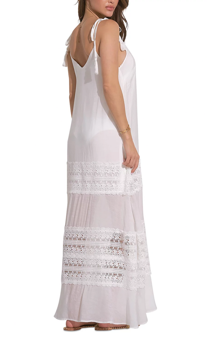 Elan Spaghetti Strap Crocheted Tiered Maxi Dress MSRP $99