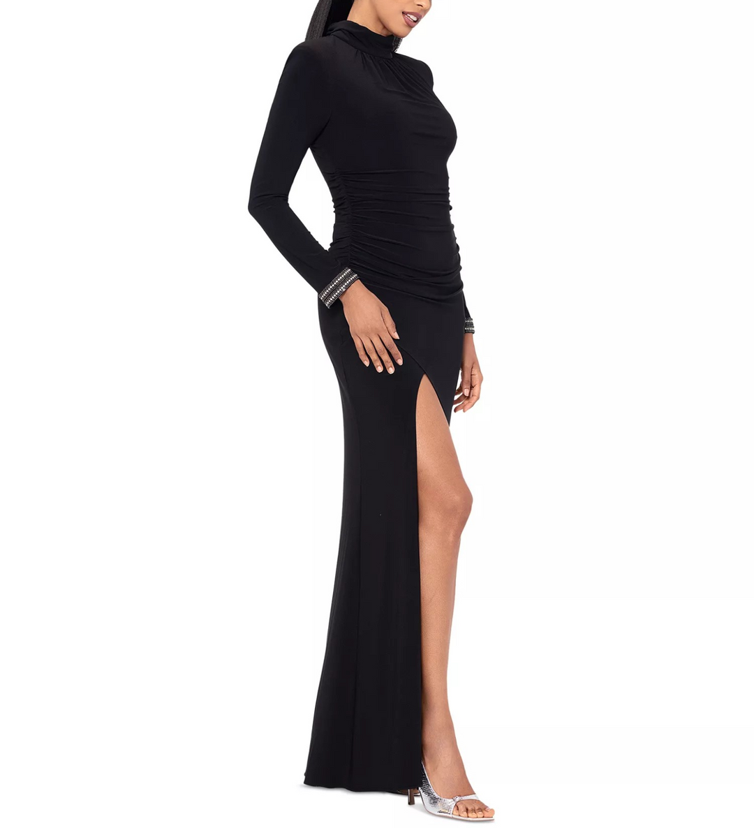 Betsy & Adam Women's Embellished Long-Sleeve Ruched Gown MSRP $249