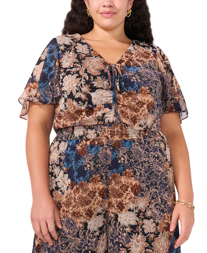 MSK Floral-Print Smocked Jumpsuit MSRP $99