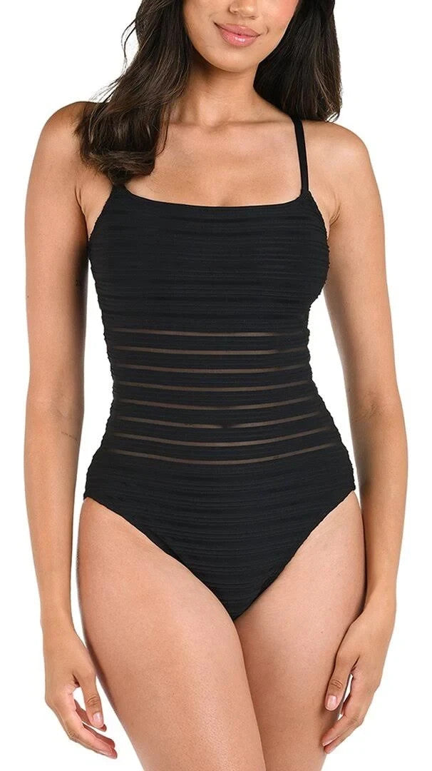 La Blanca Fluid Lines Mesh One-Piece Swimsuit MSRP $129
