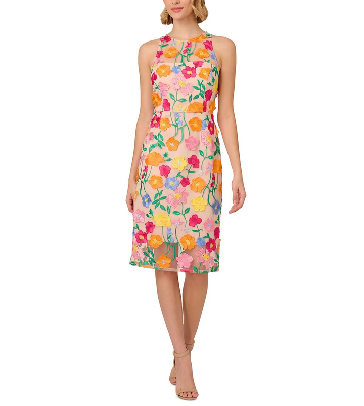 Adrianna Papell Floral-Embroidered Column Dress MSRP $179