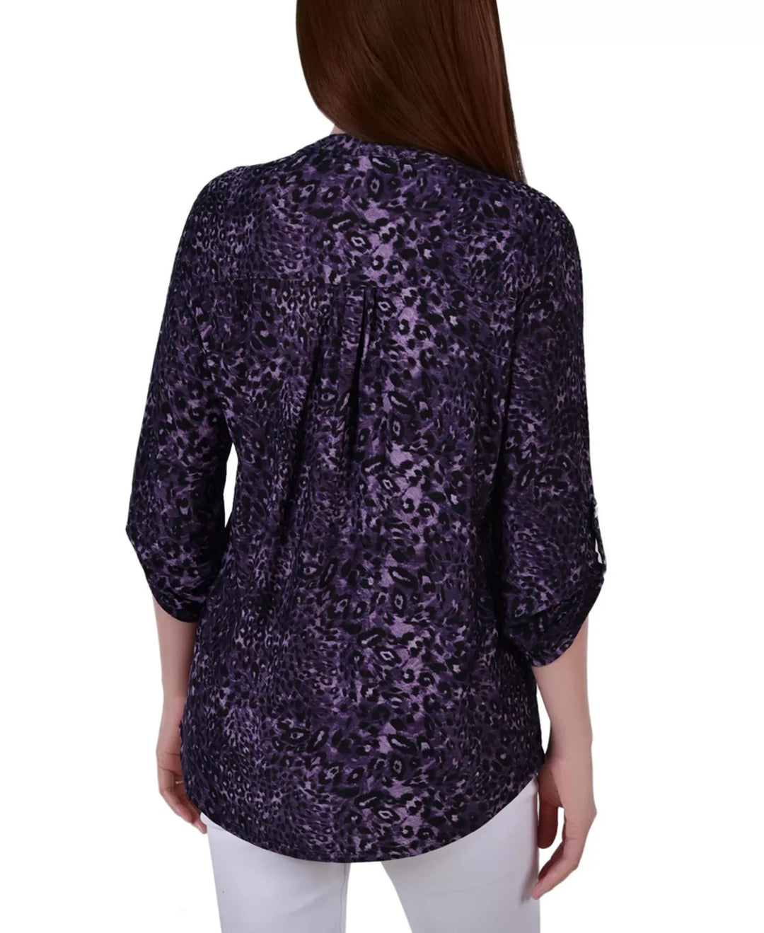 NY Collection Petite Pintuck Roll Tab Sleeve Top MSRP $44