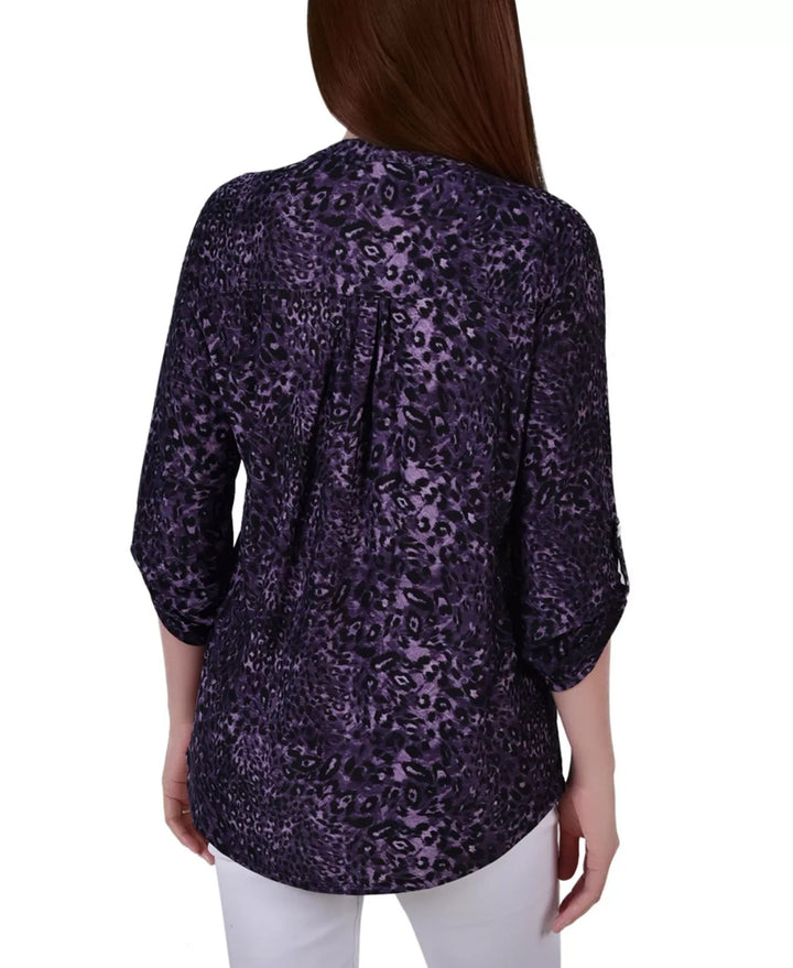 NY Collection Petite Pintuck Roll Tab Sleeve Top MSRP $44