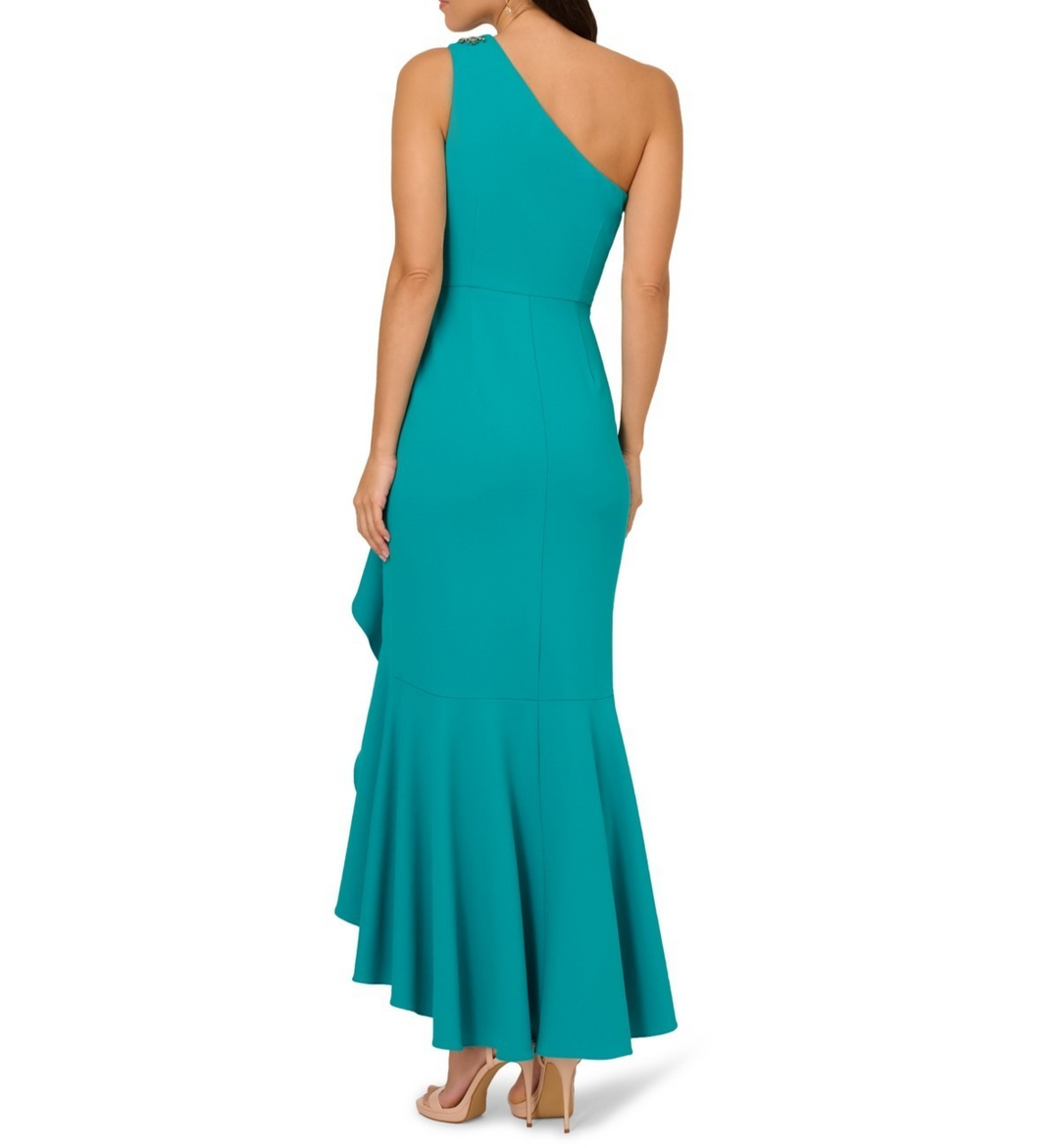 Adrianna Papell Women's Beaded One-Shoulder Crepe Gown MSRP $159