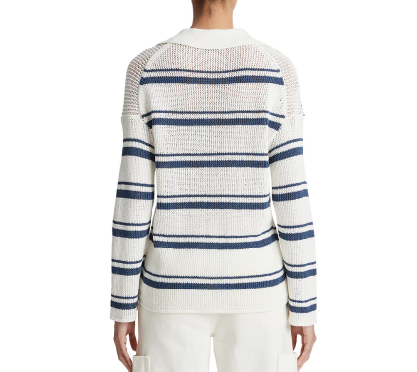 Vince Cotton Racked Ribbed Stripe Sweater MSRP $365
