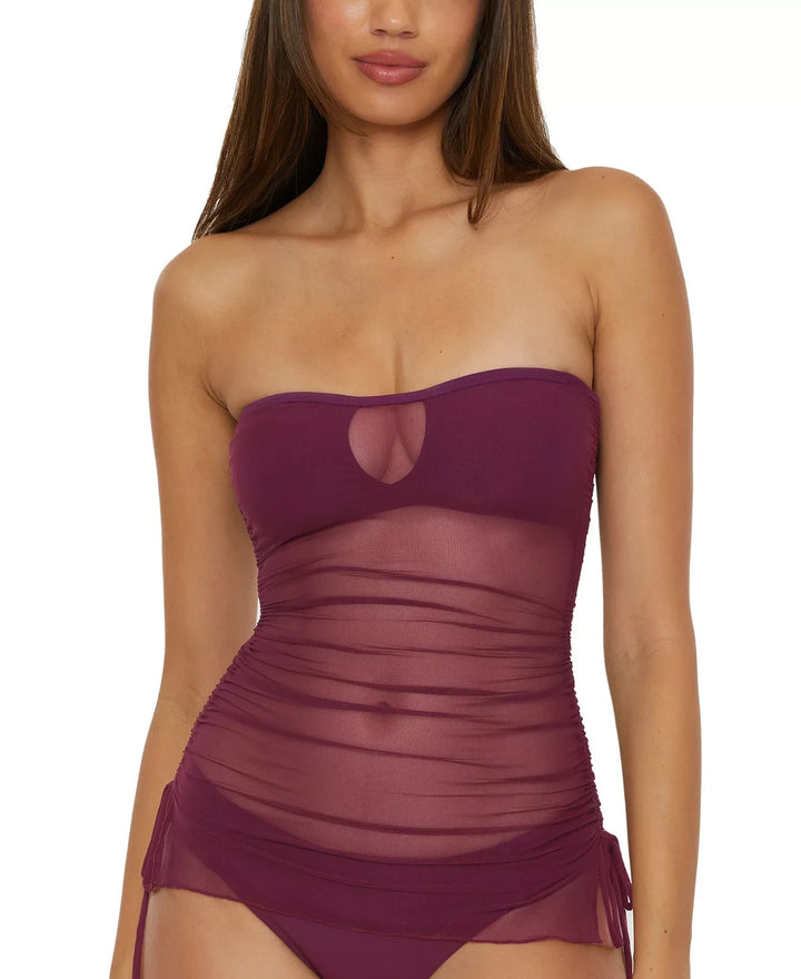 Becca Women's Muse Mixed-Media Bandeau Tankini Top MSRP $88