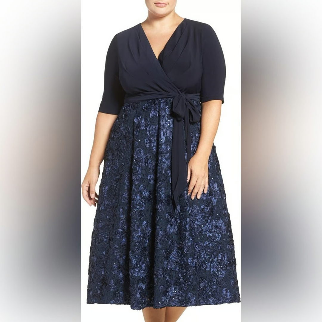 Alex Evenings Surplice Rosettes Dress MSRP $298