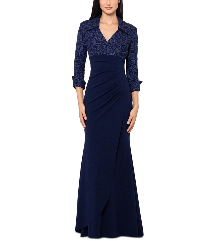 Xscape Collared V-Neck Jacquard Gown MSRP $279