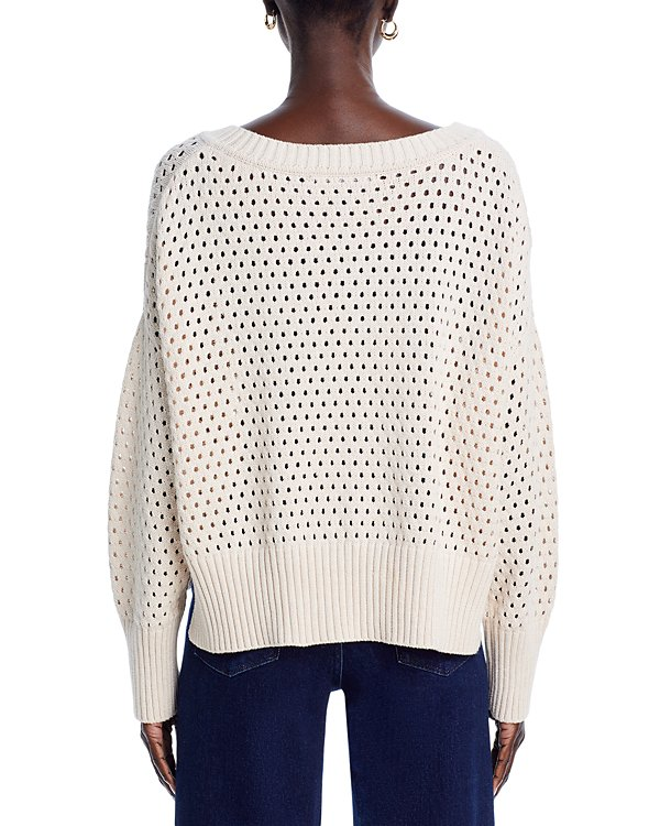 FRENCH CONNECTION Nini Crochet Long Sleeve Cotton Pullover Sweater MSRP $118