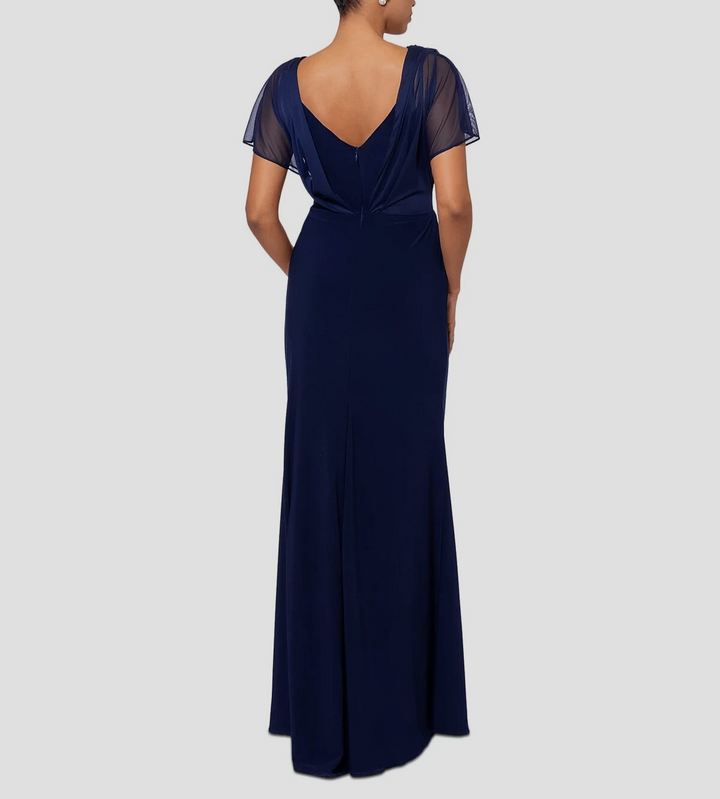 B&A By Betsy & Adam Draped-Mesh V-Neck Evening Dress MSRP $149