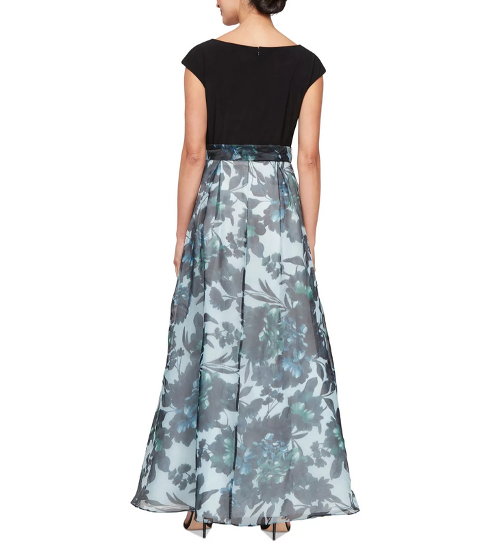 SL Fashions Floral-Print Cap-Sleeve Gown MSRP $159