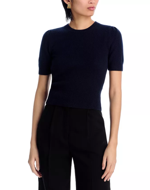 FRAME Gathered Short Sleeve Cashmere Sweater MSRP $468