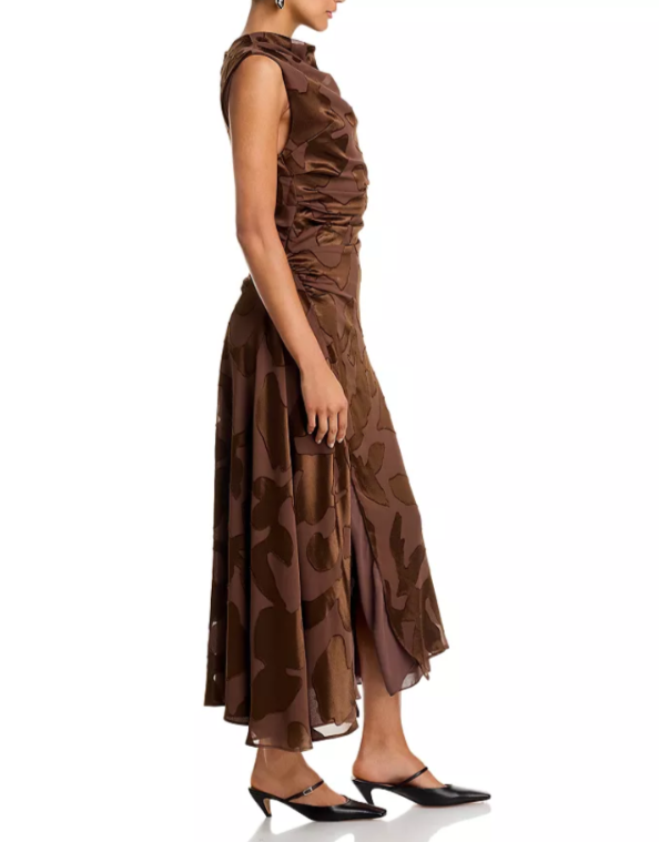 SIMKHAI Burke Draped Midi Dress MSRP $845