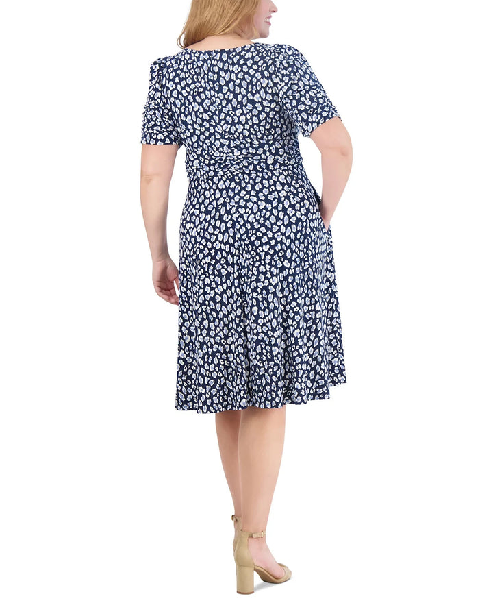 Jessica Howard Plus Size Printed Ruched-Waist Dress MSRP $119