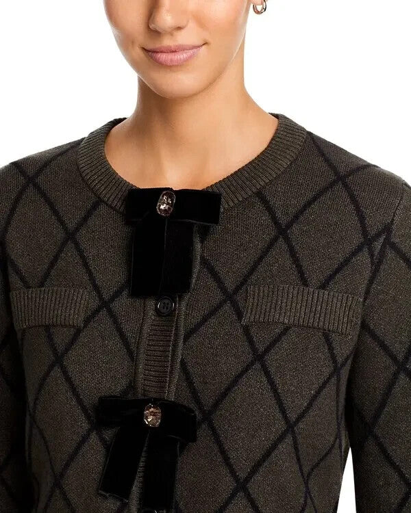 Nancy Yang Embellished Velvet Bow Knit Cardigan MSRP $96