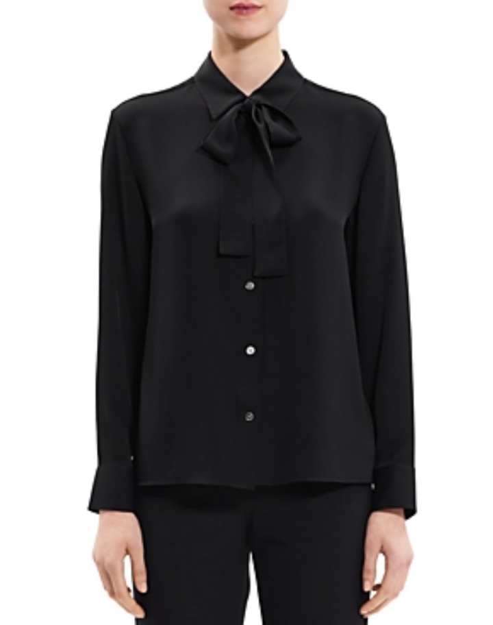 Theory Silk Tie Neck Blouse MSRP $345