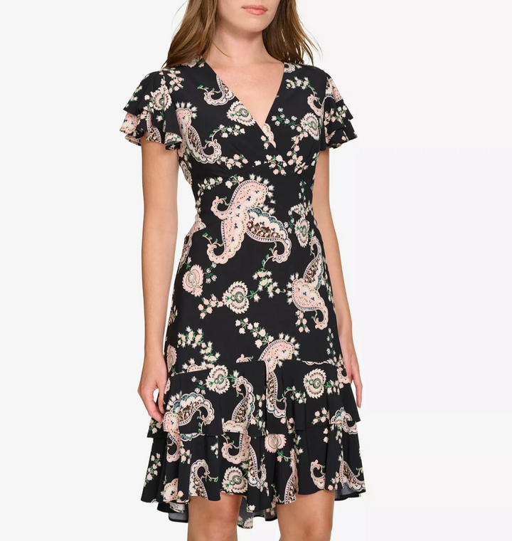 Tommy Hilfiger Paisley-Print Flutter-Sleeve Fit & Flare Dress MSRP $119