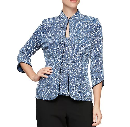 Alex Evenings Plus Size Printed Mandarin Jacket & Top Set MSRP $169