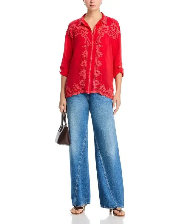 Johnny Was Western Audrey Collared Top MSRP $298