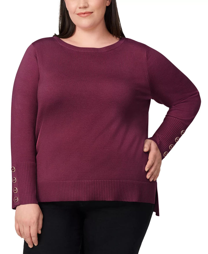 Melissa Paige Plus Size Button-Cuff Boat-Beck Sweater MSRP $51