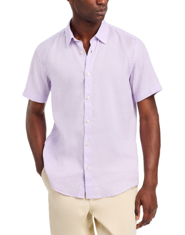 BOSS Linen Blend Slim Fit Stretch Button Down Shirt MSRP $138