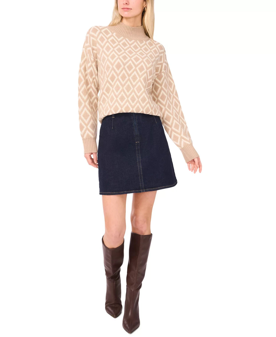Vince Camuto Turtleneck Geometric-Print Long-Sleeve Sweater MSRP $99
