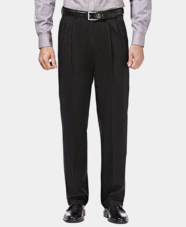 Haggar Men's Premium No Iron Khaki Classic Fit Pleat Waist Pants MSRP $70