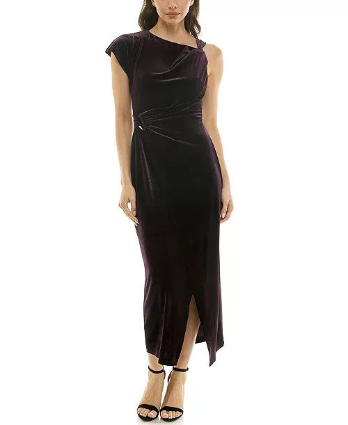 Taylor Asymmetrical Velvet Midi Dress MSRP $128