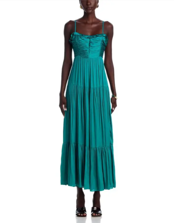 AQUA Ruffled Satin Maxi Dress MSRP $118