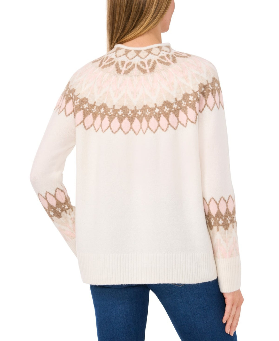 CeCe Fair Isle Long Sleeve Mock Neck Sweater MSRP $69