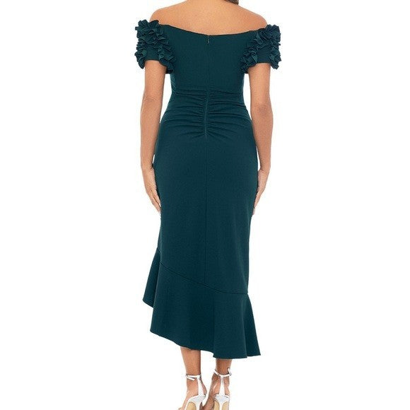 XSCAPE Women's Off-The-Shoulder Scuba Crepe Midi Dress MSRP $249