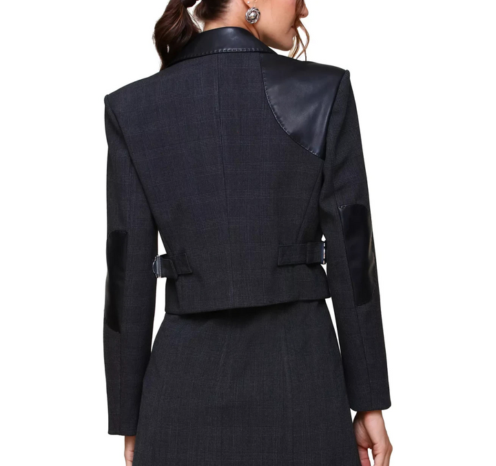 Avec Les Filles Women's Faux-Leather-Trim Cropped Jacket  MSRP $148