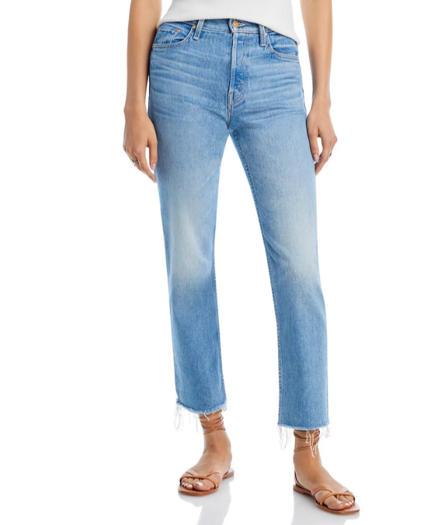 MOTHER The Tomcat High Rise Ankle Fray Straight Leg Jeans