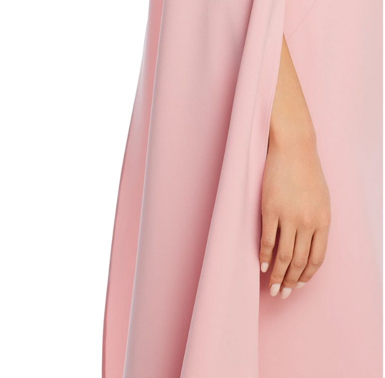 Teri Jon by Rickie Freeman Floral Applique Asymmetric Cape Gown MSRP $870