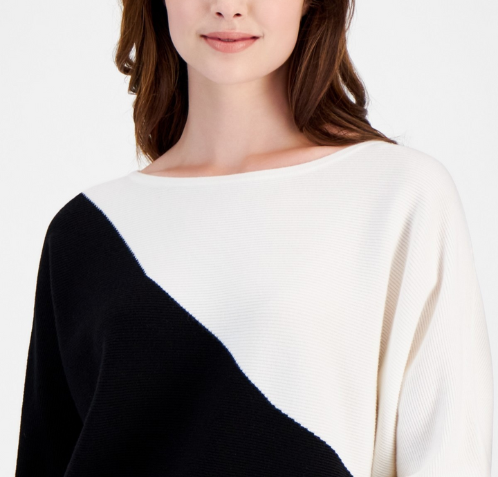 T Tahari Wide-Crewneck Dolman-Sleeve Sweater MSRP $78