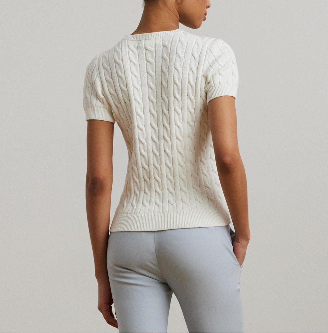Lauren Ralph Lauren Women's Cable-Knit Cotton Short-Sleeve Sweater MSRP $125