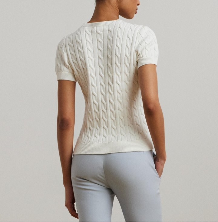 Lauren Ralph Lauren Women's Cable-Knit Cotton Short-Sleeve Sweater MSRP $125