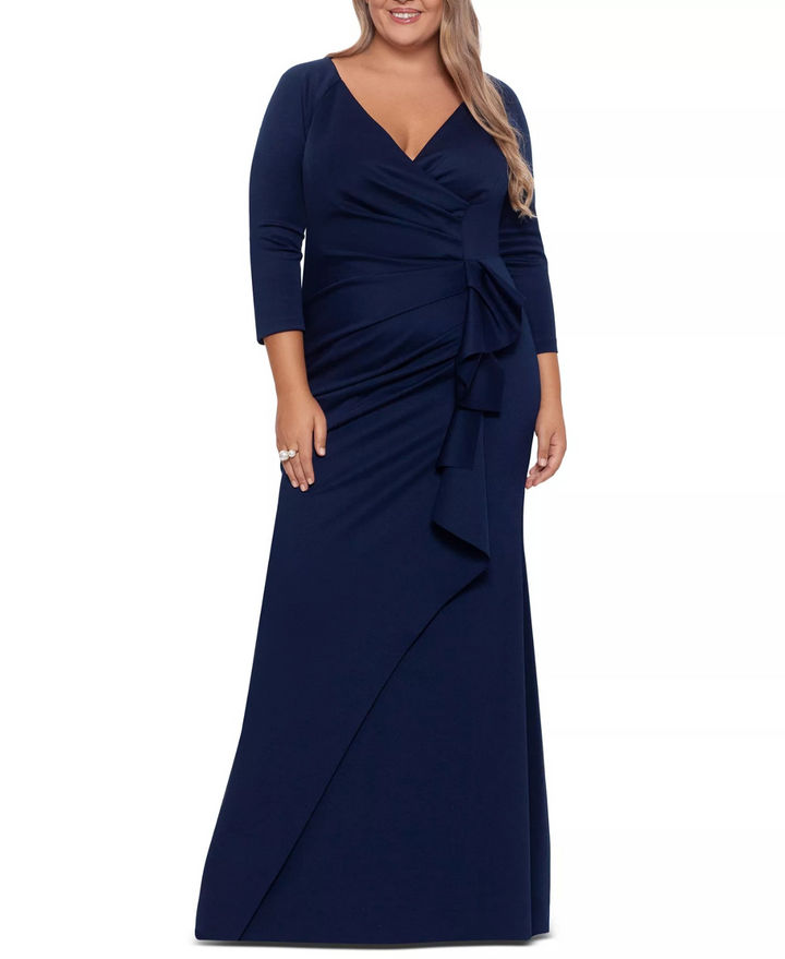 Xscape Plus Size Side-Ruffle Ruched Gown MSRP $269