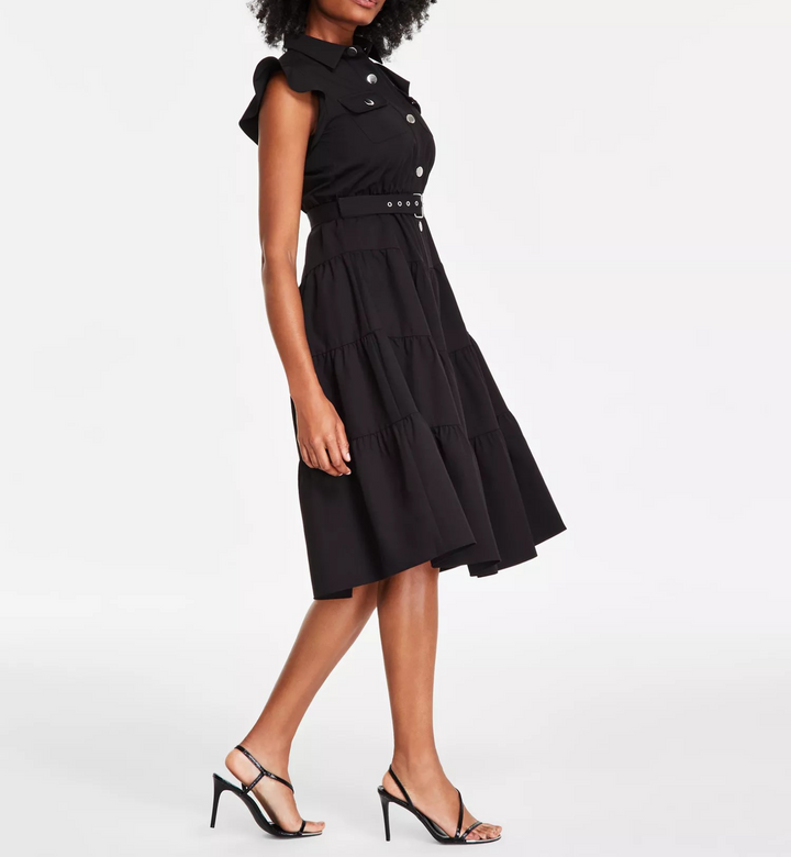 Tahari ASL Women's Snap-Front Tiered Midi Dress MSRP $159