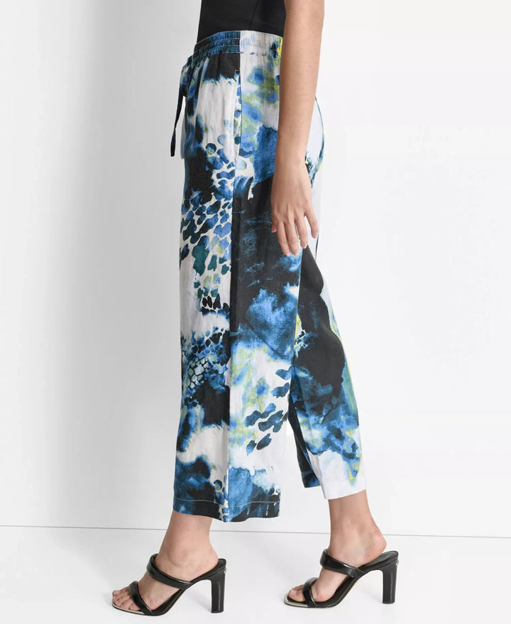 DKNY Women's Printed-Linen Pull-On Pants MSRP $89