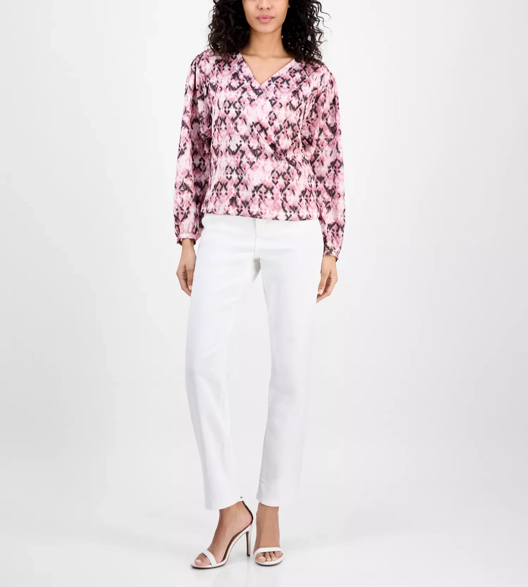 BOSS Orange Women's Printed Long-Sleeve V-Neck Blouse MSRP $129