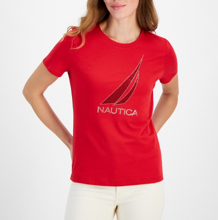 Nautica Women's Embellished Logo Crewneck T-Shirt MSRP $34.50