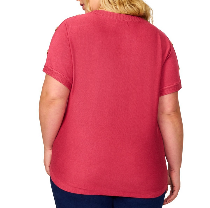 Melissa Paige Plus Size Zigzag-Trim Button-Shoulder Sweater MSRP $51.50