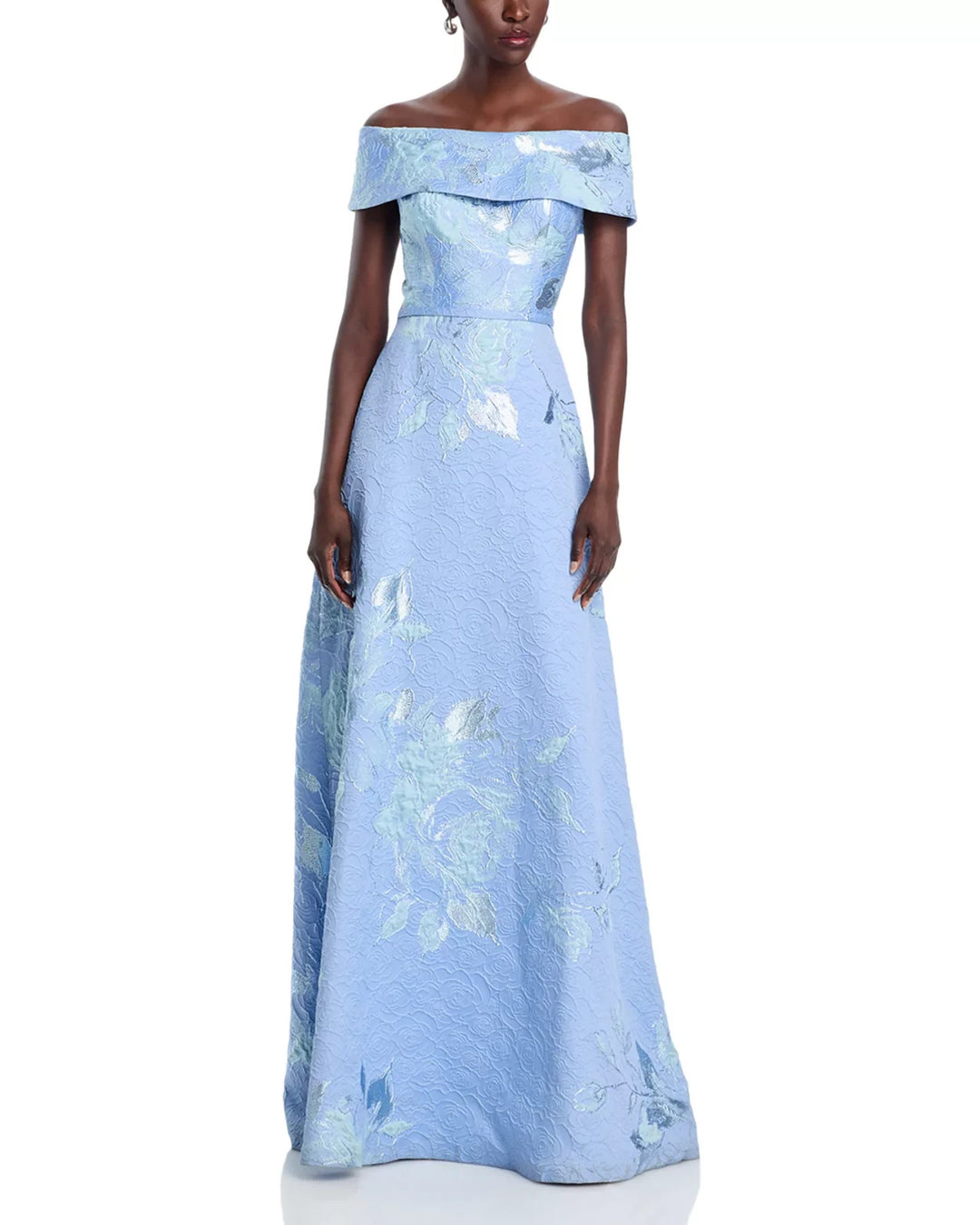 Teri Jon by Rickie Freeman Off-the-Shoulder Metallic Jacquard Gown MSRP $880