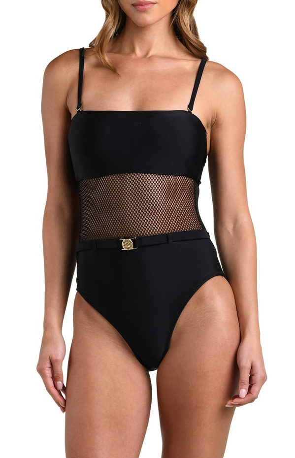 L'AGENCE Tory Bandeau Mesh Solid One Piece Swimsuit MSRP $255