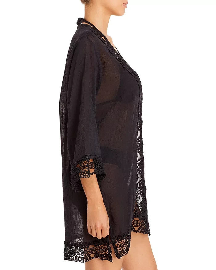 La Blanca Island Fare Crocheted Lace Trim Tunic Swim Cover-Up MSRP $103