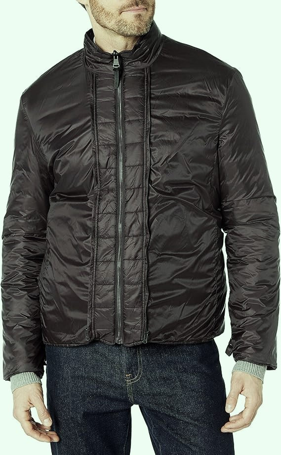 Cole Haan Wool Twill Stand Collar Topper with Nylon Bib Coat MSRP $325