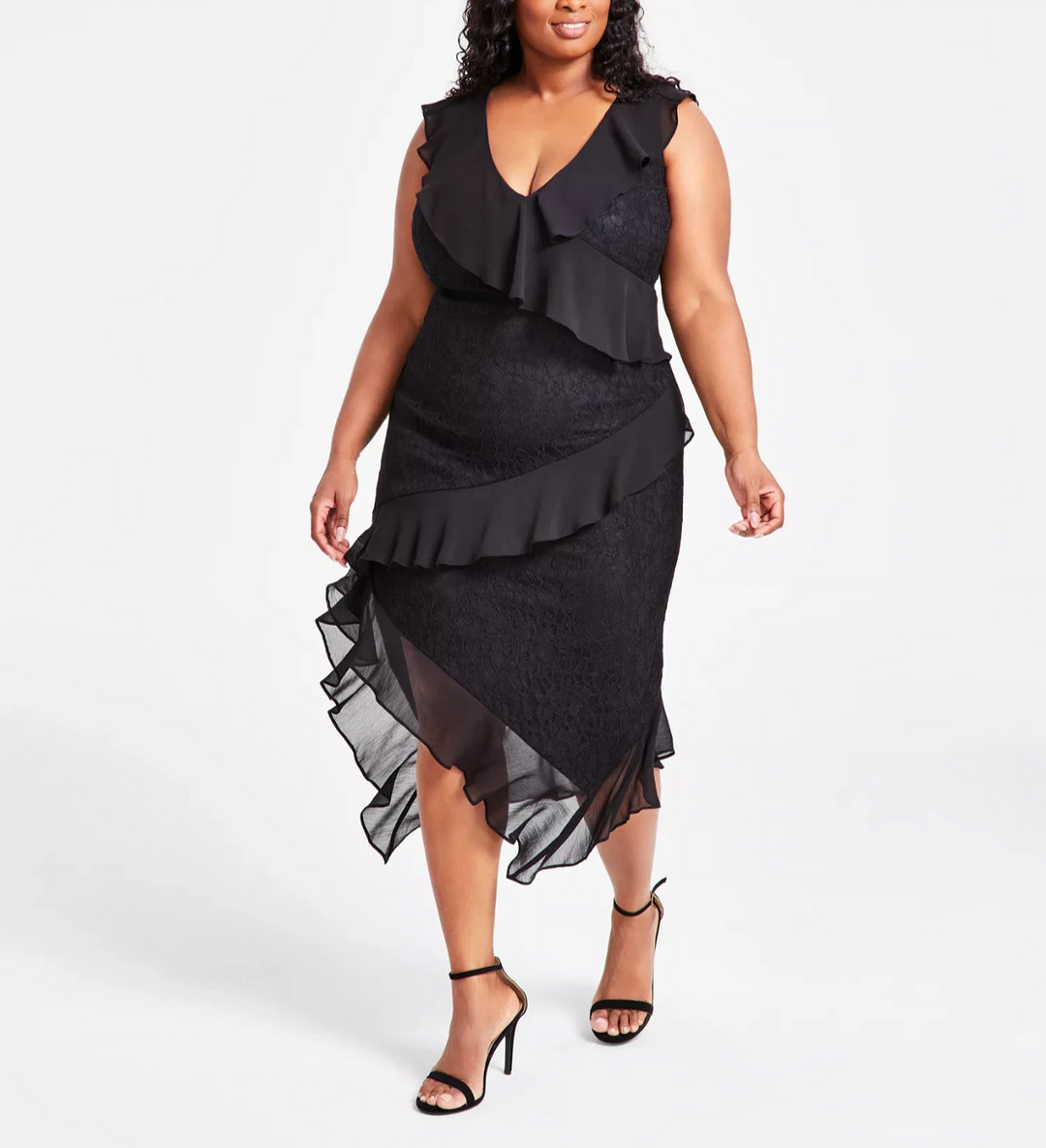 Tommy Hilfiger Plus Size Lace Ruffle-Trim Midi Dress MSRP $149