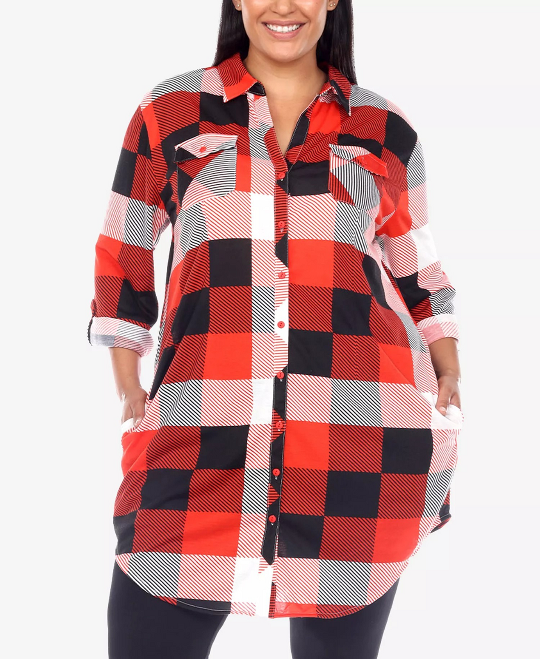 White Mark Plus Size Plaid Tunic Shirt MSRP $52