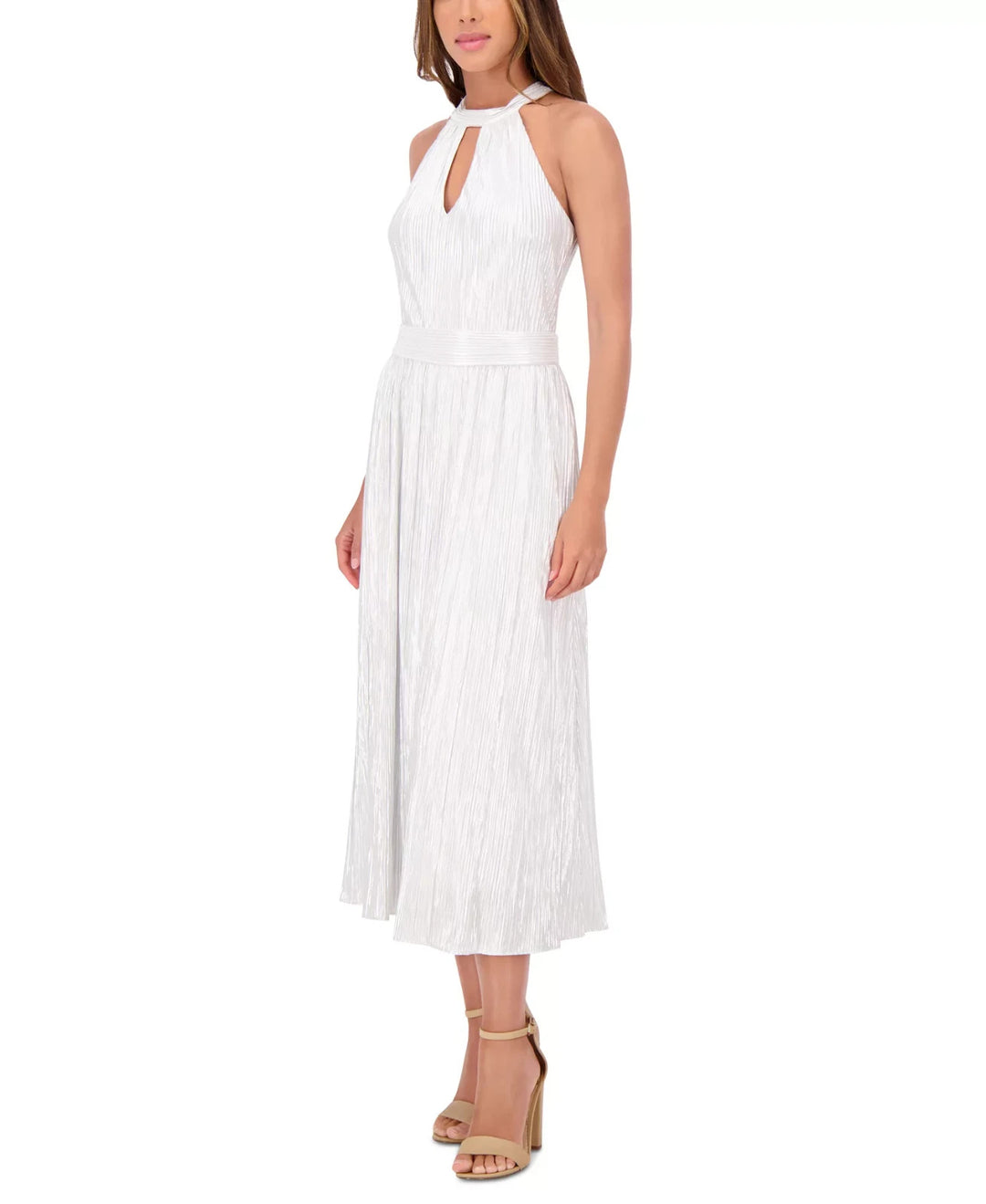 kensie Women's Metallic Pleated Keyhole-Cutout Maxi Dress MSRP $138